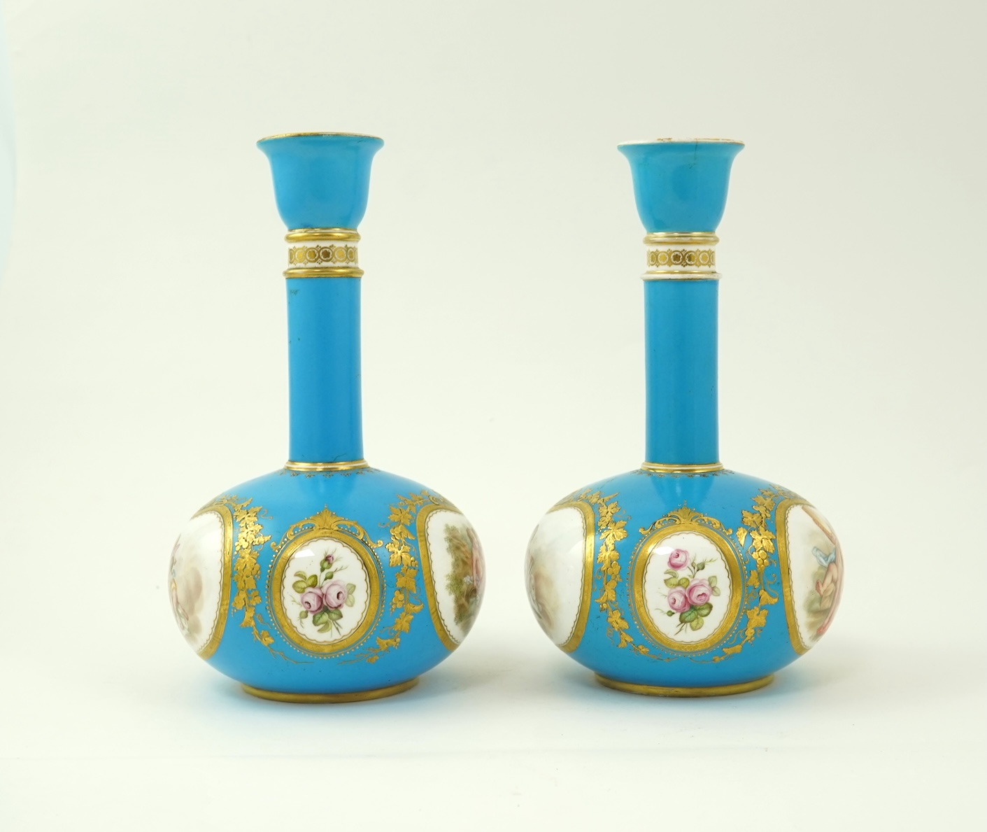 A pair of Coalport bottle vases, in Sevres style, c.1870